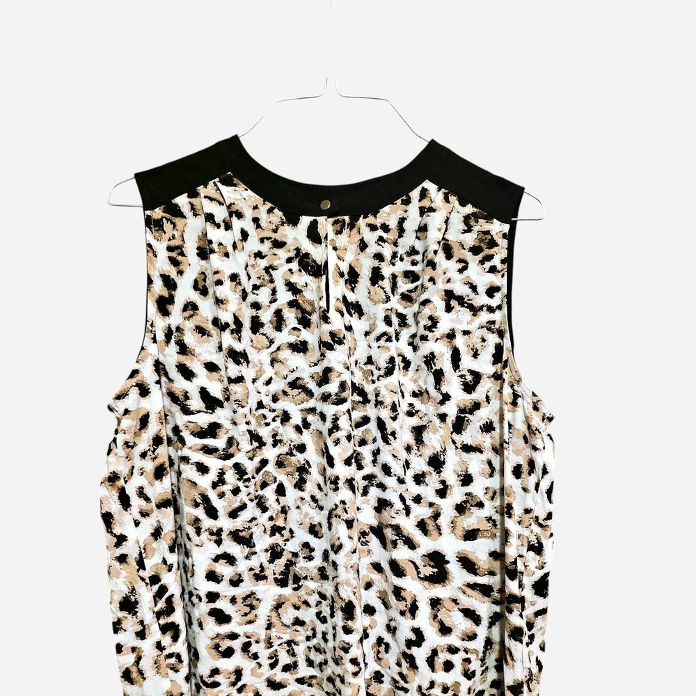 Calvin Kline Leopard print blouse with black collar and button detail